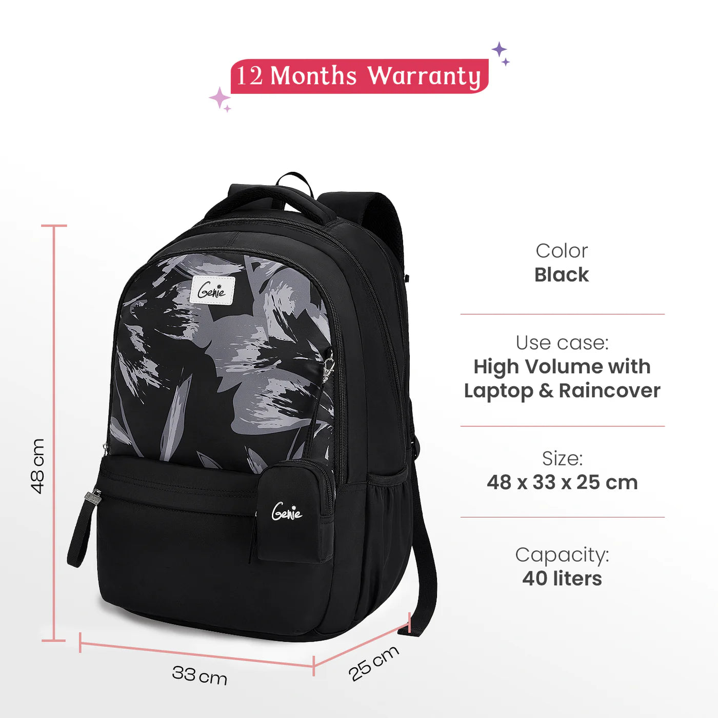 Genie Aria 40L Laptop Backpack With Raincover
