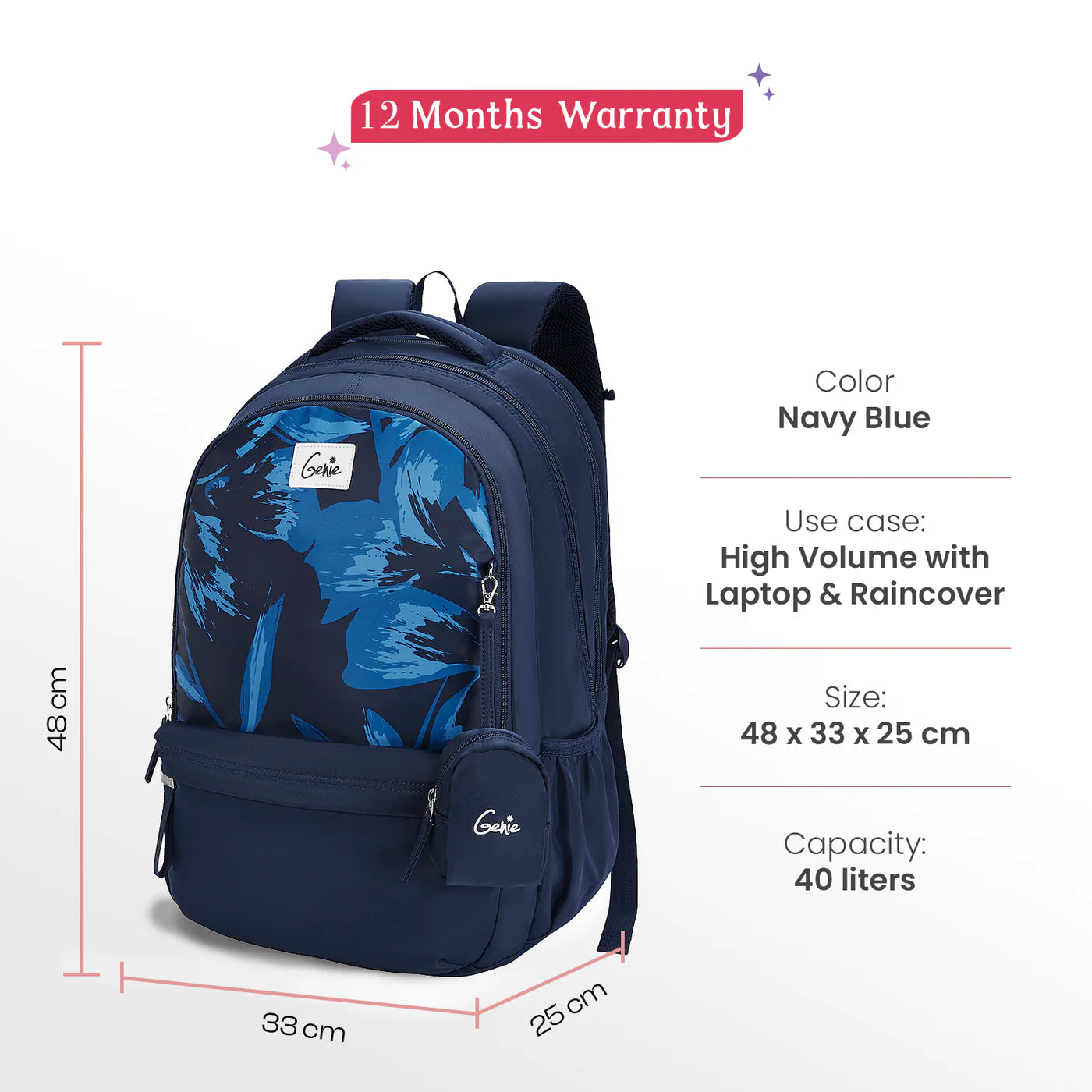 Genie Aria 40L Laptop Backpack With Raincover