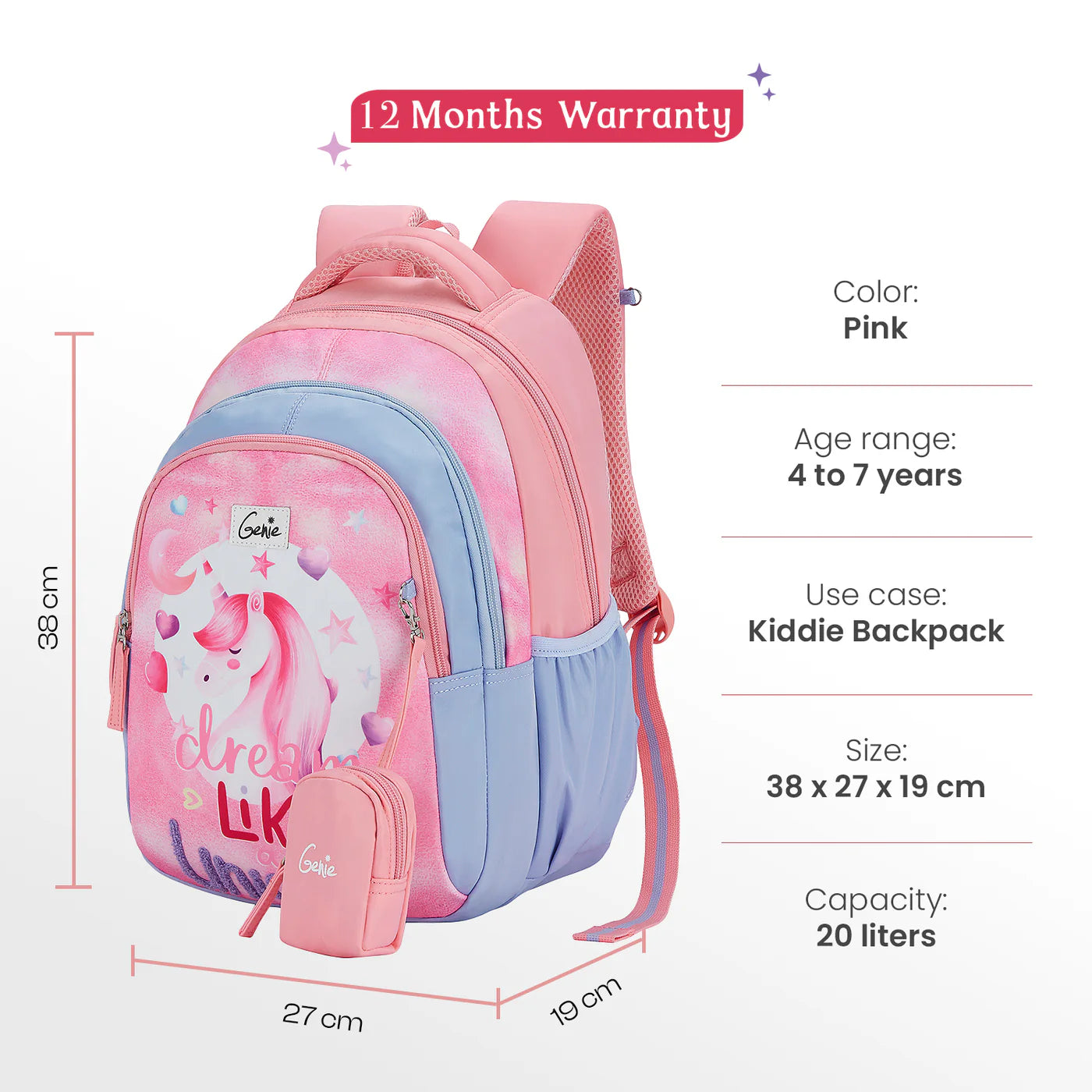 GENIE Unicorndream Small Backpack for Kids 20L