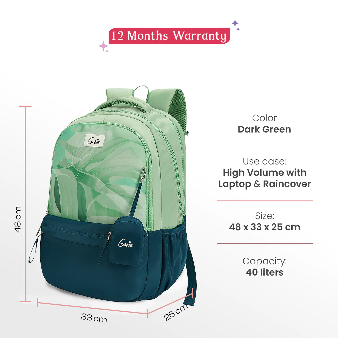 Genia Celia 40L Laptop Backpack With Raincover