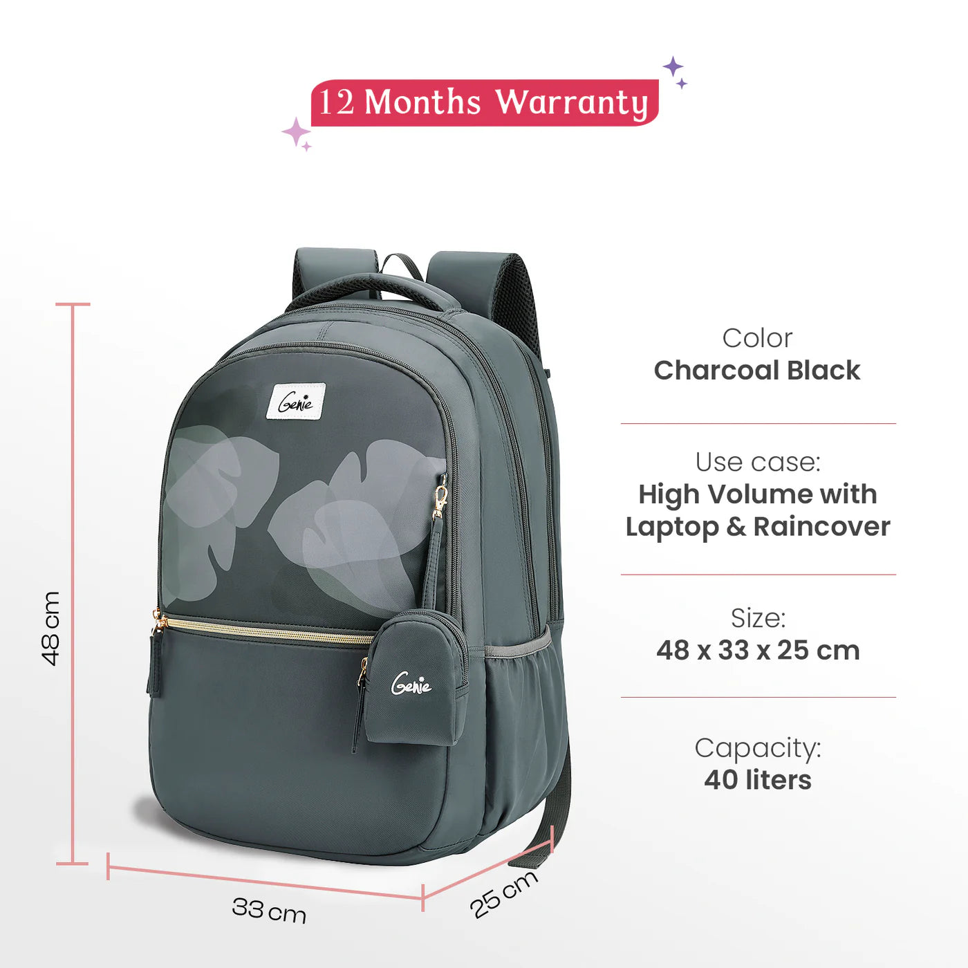GENIE Esther 40L Laptop Backpack With Raincover