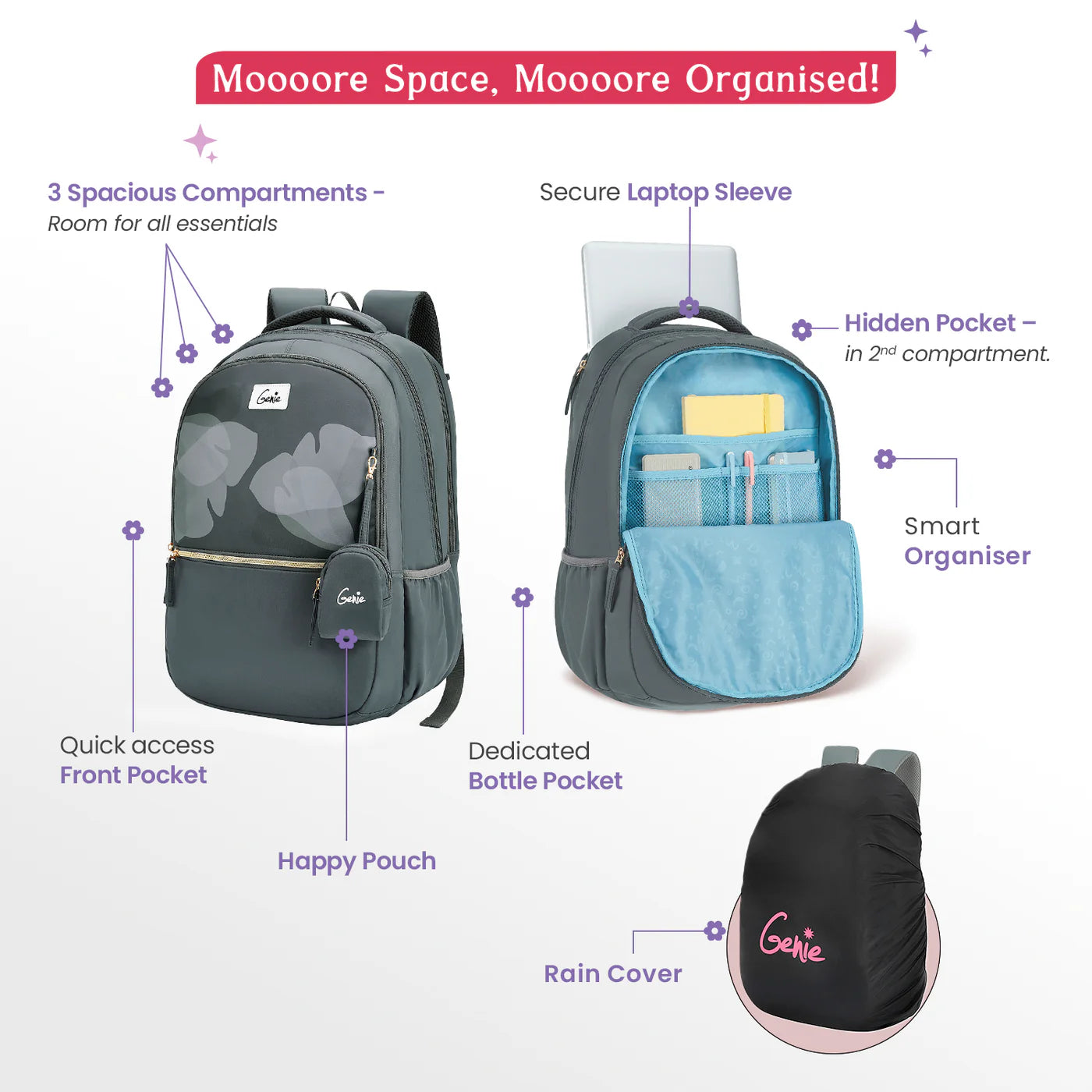 GENIE Esther 40L Laptop Backpack With Raincover