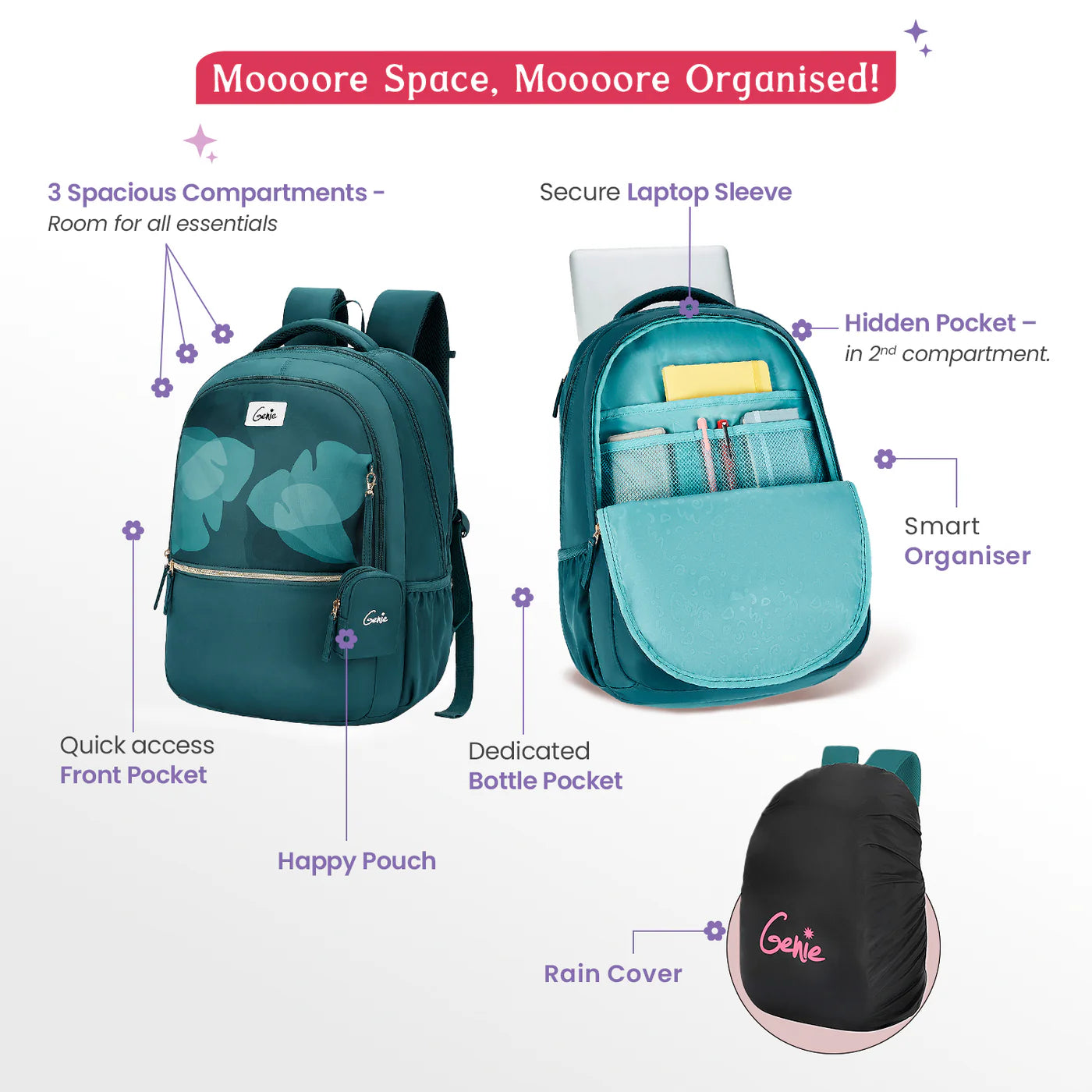 GENIE Esther 40L Laptop Backpack With Raincover