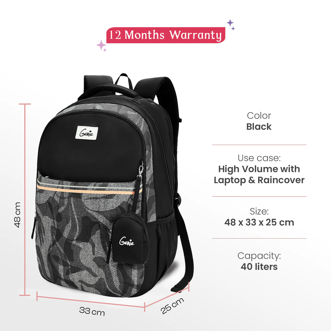 Genie Zuri 40L Laptop Backpack With Raincover
