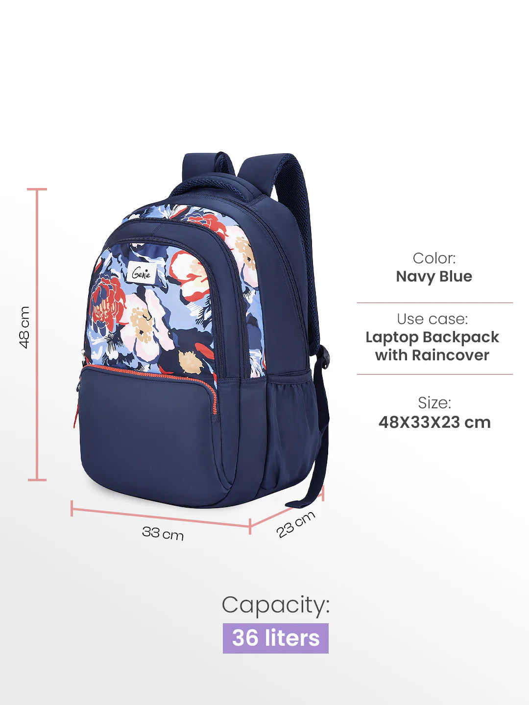 Diasora 36L Laptop Backpack With Raincover - Navy Blue