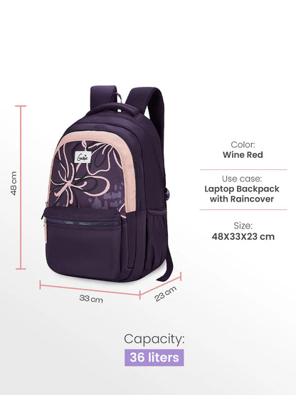 Rosalin 36L Laptop Backpack With Raincover - Wine Red
