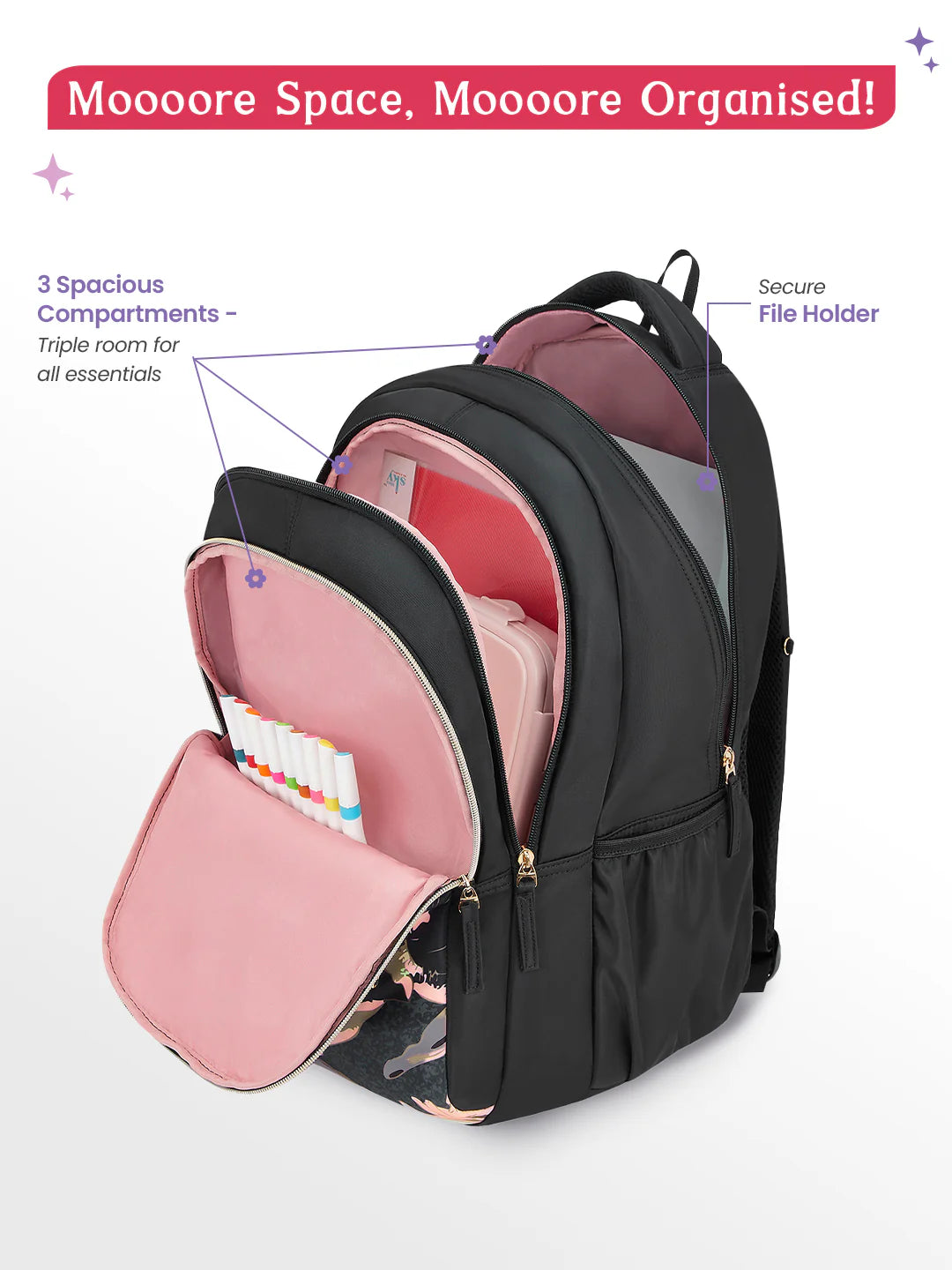 Sea Bloom 36L School Backpack - Black