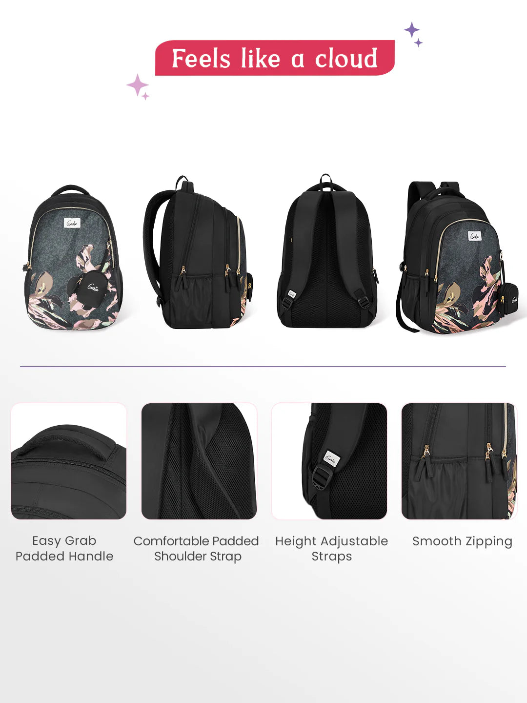 Sea Bloom 36L School Backpack - Black