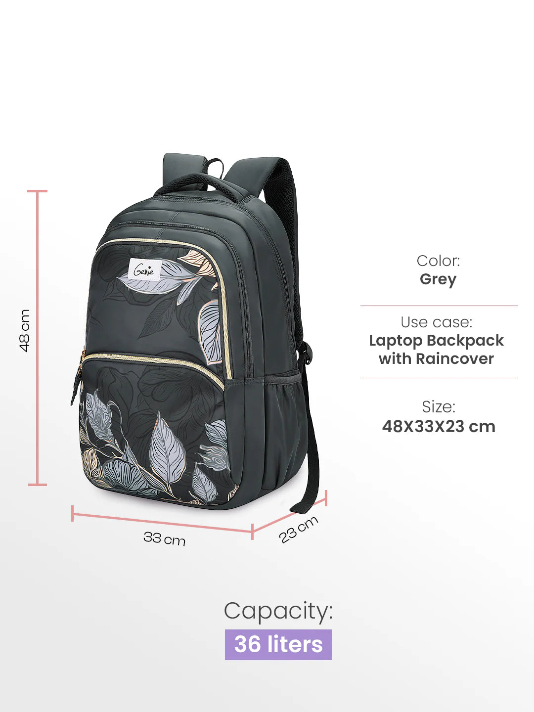 Canopy 36L Laptop Backpack With Raincover - Grey