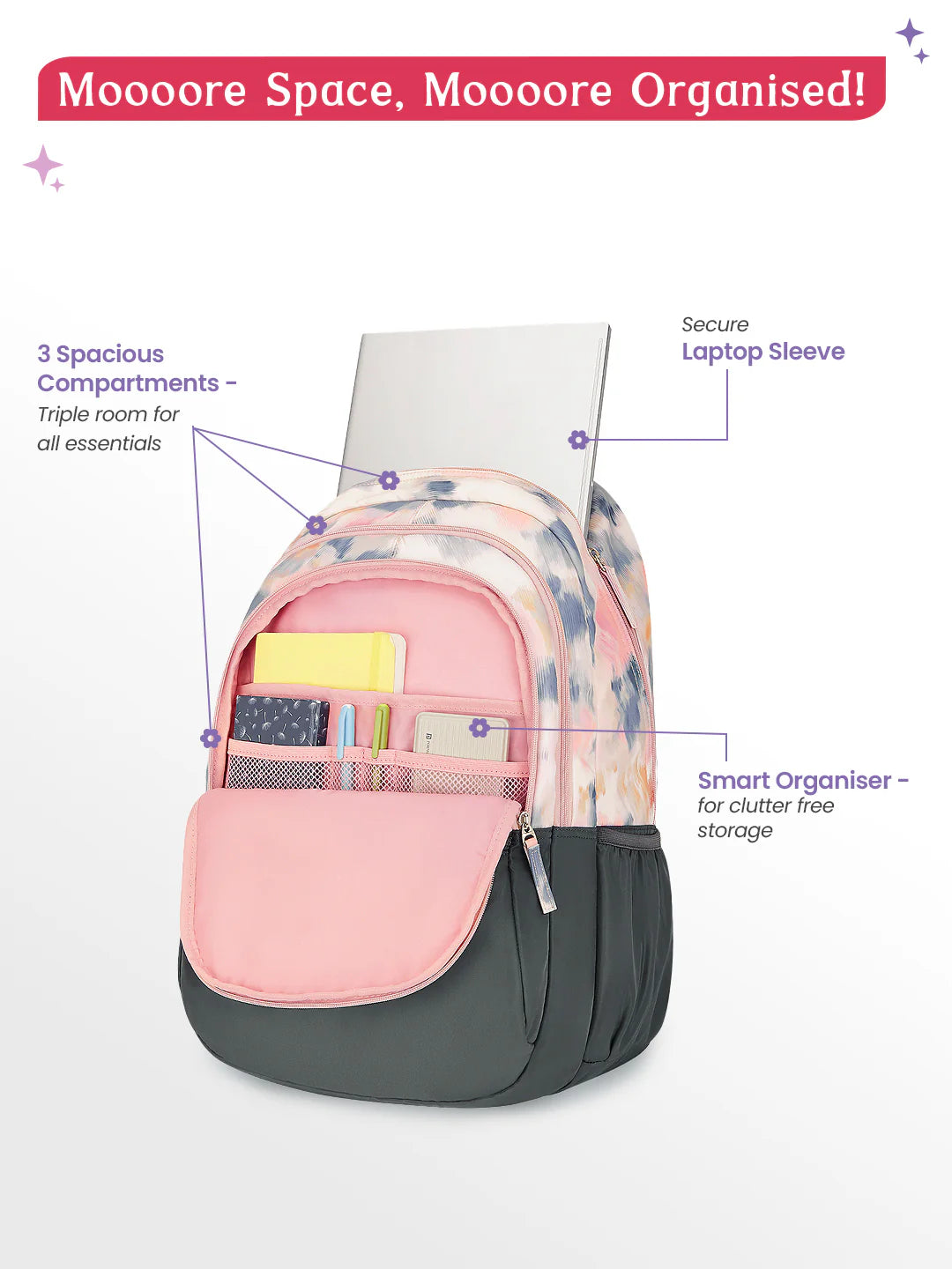Serena 36L Laptop Backpack With Raincover - Grey