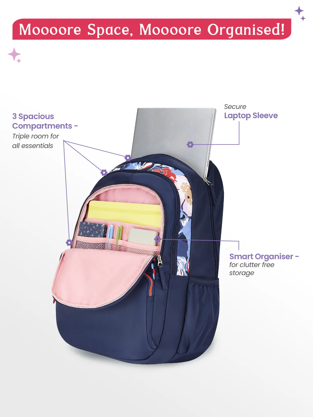 Diasora 36L Laptop Backpack With Raincover - Navy Blue