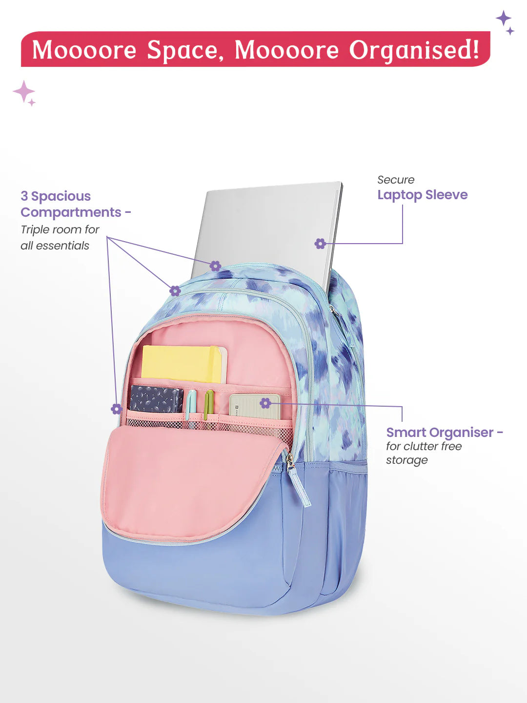 Serena 36L Laptop Backpack With Raincover - Pearl Blue