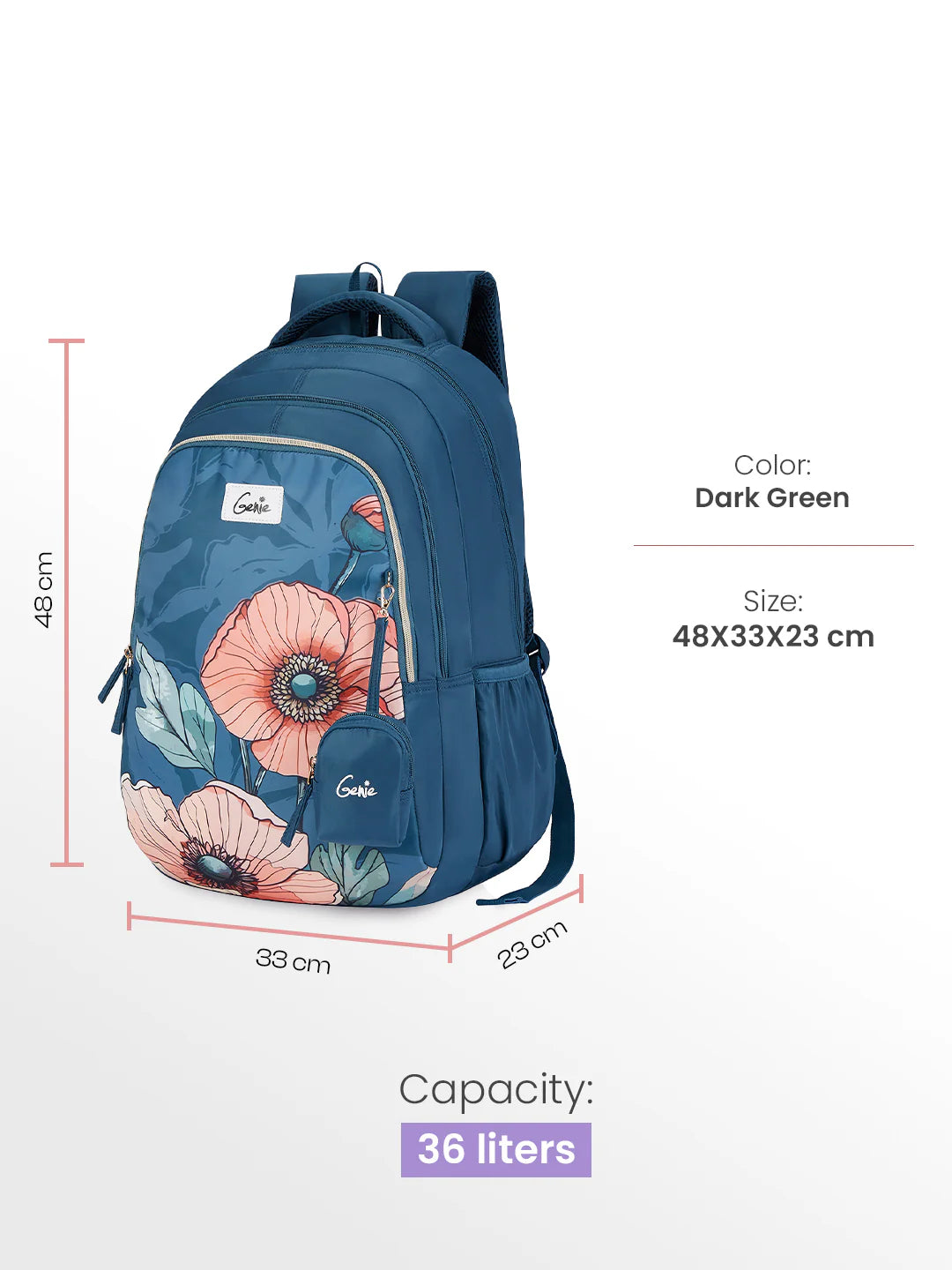 Aurela 36L School Backpack - Dark Green