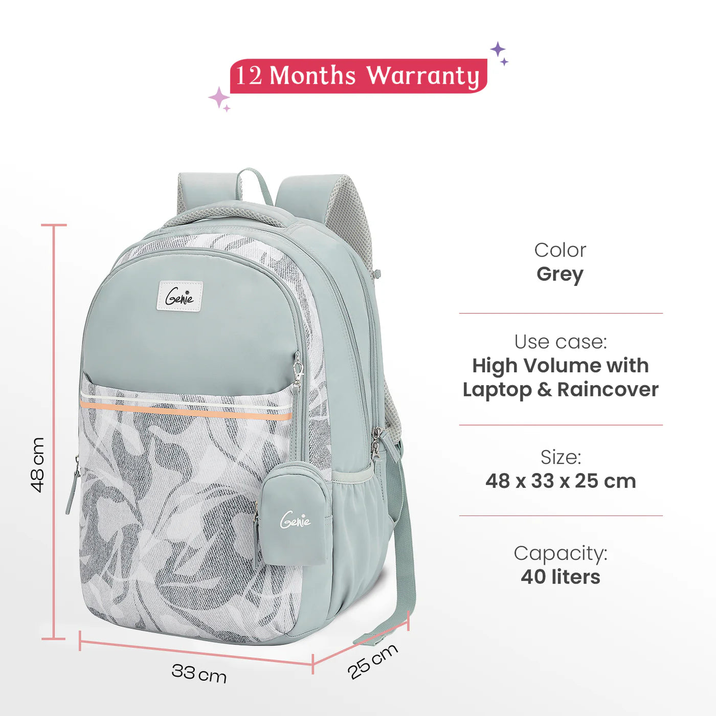 Genie Zuri 40L Laptop Backpack With Raincover